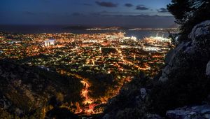 Preview wallpaper night city, city lights, aerial view, night, toulon, france