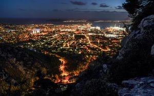Preview wallpaper night city, city lights, aerial view, night, toulon, france