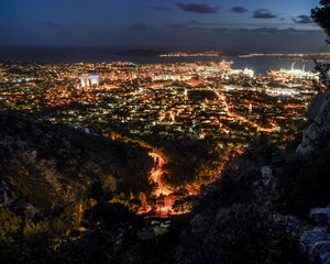 Preview wallpaper night city, city lights, aerial view, night, toulon, france