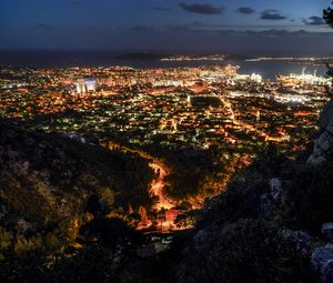 Preview wallpaper night city, city lights, aerial view, night, toulon, france