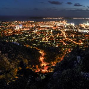 Preview wallpaper night city, city lights, aerial view, night, toulon, france