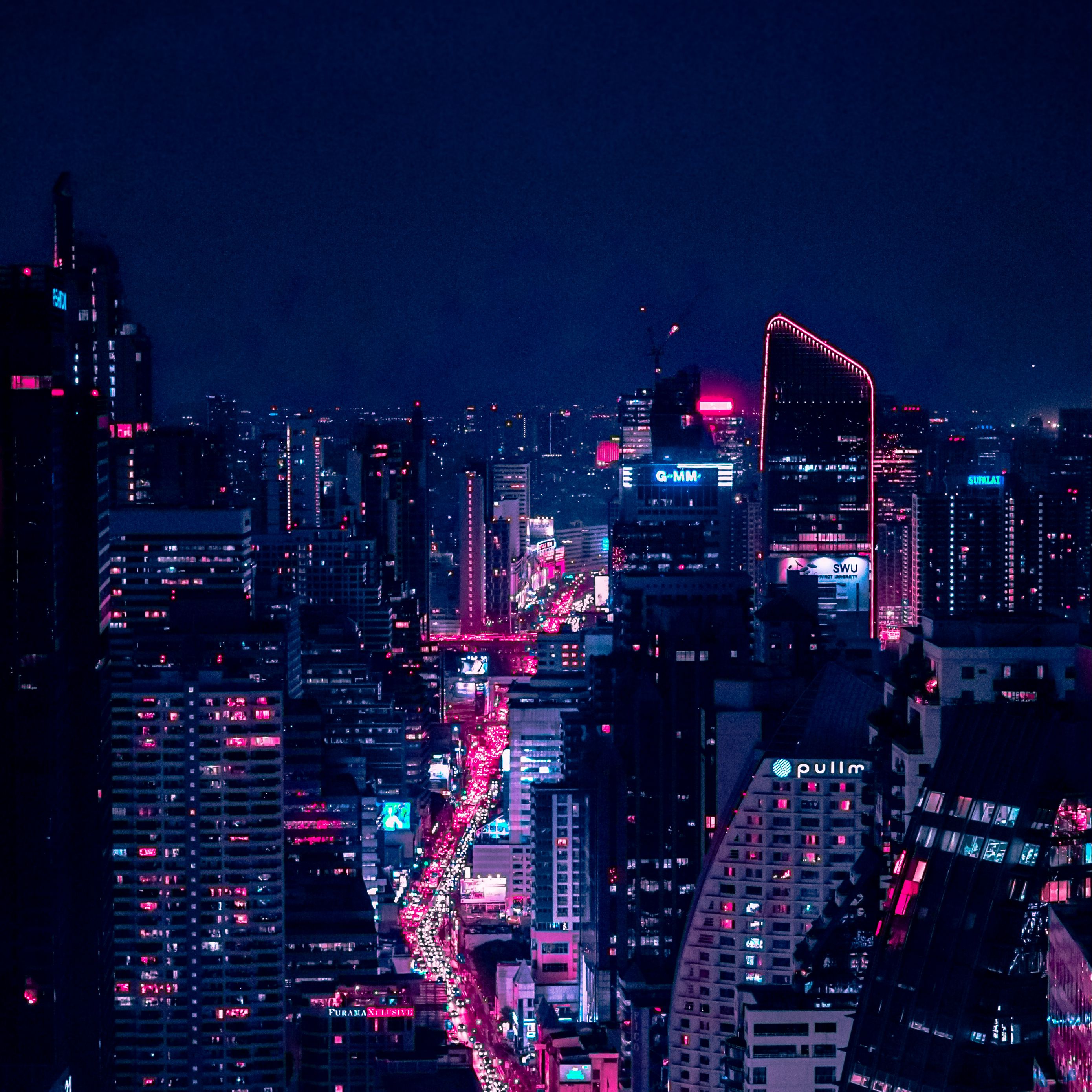 Download wallpaper 2780x2780 night city, city lights, aerial view ...