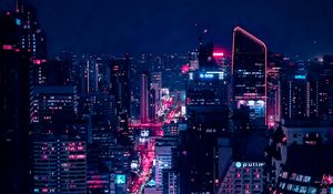 Preview wallpaper night city, city lights, aerial view, buildings, architecture, night