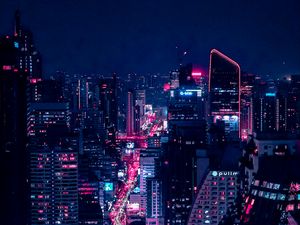 Preview wallpaper night city, city lights, aerial view, buildings, architecture, night