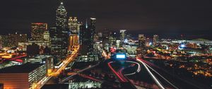 Preview wallpaper night city, city lights, aerial view, night, architecture
