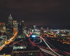 Preview wallpaper night city, city lights, aerial view, night, architecture