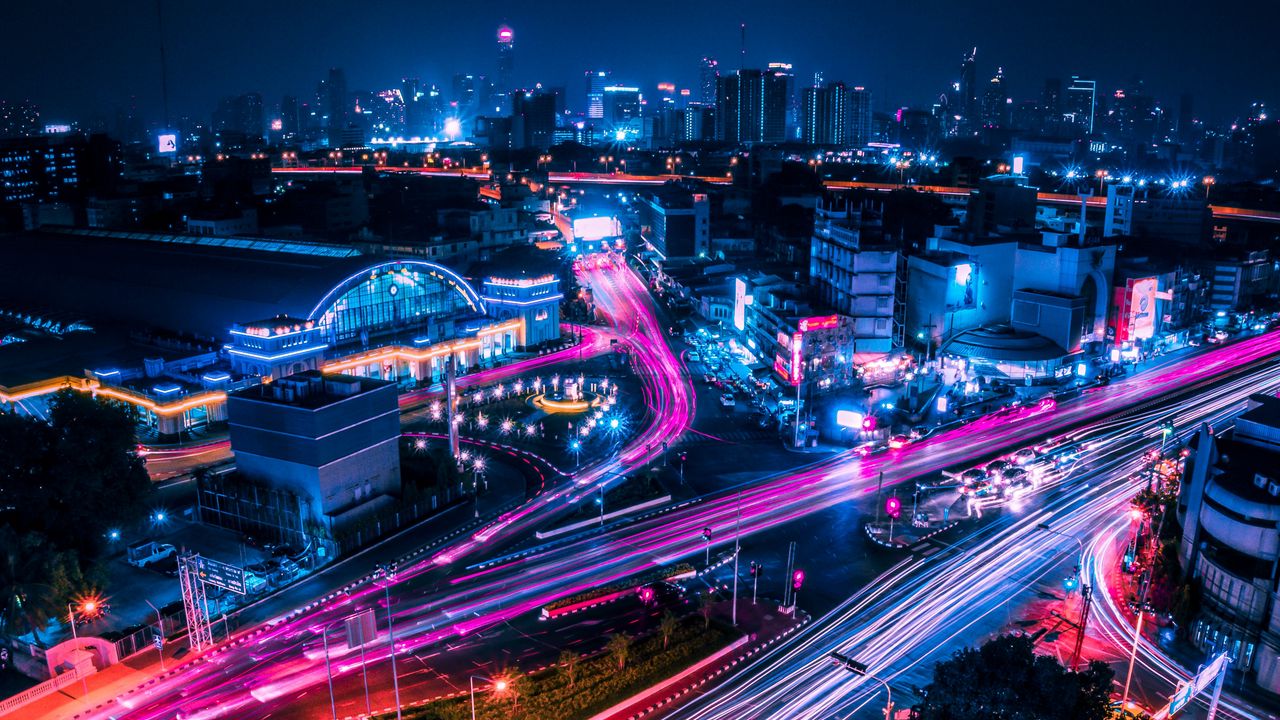 Wallpaper night city, city lights, architecture, bangkok, thailand
