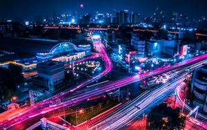 Preview wallpaper night city, city lights, architecture, bangkok, thailand