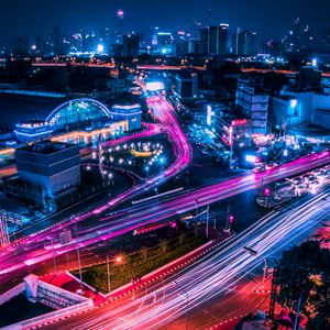 Preview wallpaper night city, city lights, architecture, bangkok, thailand