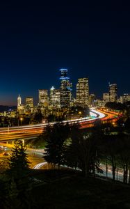 Preview wallpaper night city, city lights, architecture, street, seattle, united states