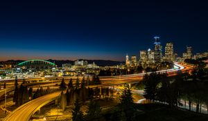 Preview wallpaper night city, city lights, architecture, street, seattle, united states