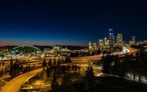 Preview wallpaper night city, city lights, architecture, street, seattle, united states