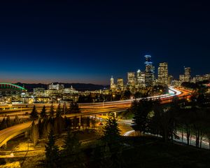 Preview wallpaper night city, city lights, architecture, street, seattle, united states