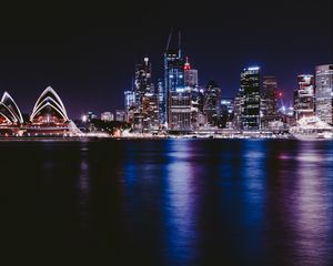 Preview wallpaper night city, city lights, architecture, sydney, australia