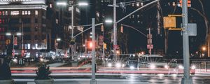 Preview wallpaper night city, city lights, architecture, street, traffic