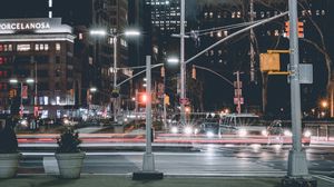 Preview wallpaper night city, city lights, architecture, street, traffic