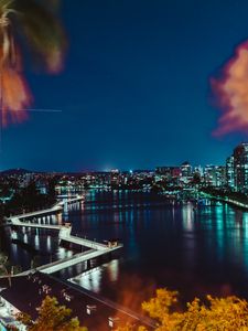 Preview wallpaper night city, city lights, branches, aerial view, australia