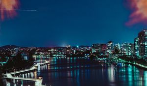 Preview wallpaper night city, city lights, branches, aerial view, australia