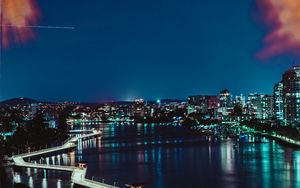 Preview wallpaper night city, city lights, branches, aerial view, australia