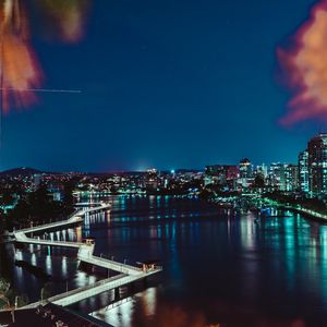 Preview wallpaper night city, city lights, branches, aerial view, australia