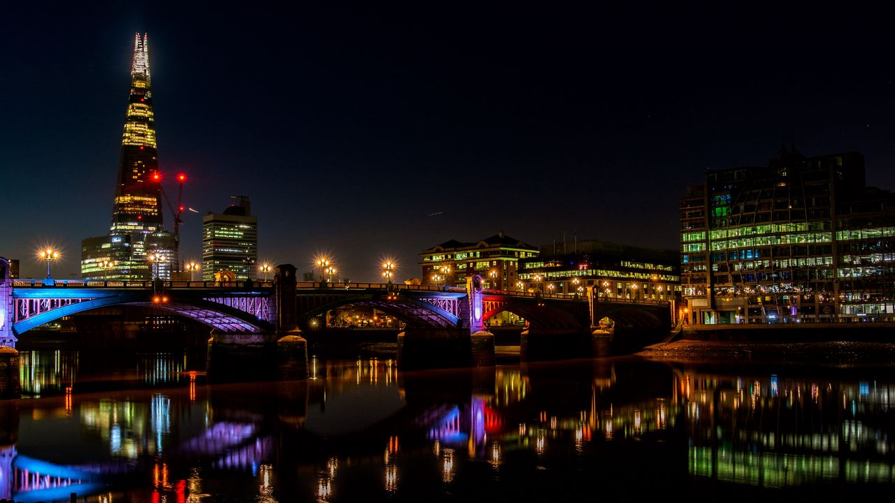 Wallpaper night city, city lights, bridge, river, thames, london, uk