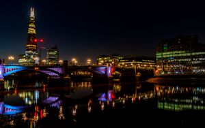 Preview wallpaper night city, city lights, bridge, river, thames, london, uk