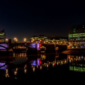 Preview wallpaper night city, city lights, bridge, river, thames, london, uk