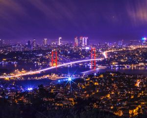 Preview wallpaper night city, city lights, bridge, aerial view, turkey