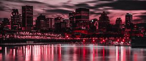 Preview wallpaper night city, city lights, buildings, shore, night