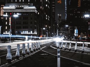 Preview wallpaper night city, city lights, buildings, architecture, long exposure