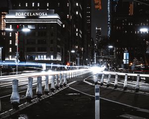 Preview wallpaper night city, city lights, buildings, architecture, long exposure