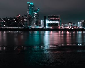 Preview wallpaper night city, city lights, coast, panorama, river, london, uk