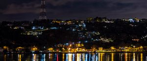 Preview wallpaper night city, city lights, coast, reflection, istanbul, turkey