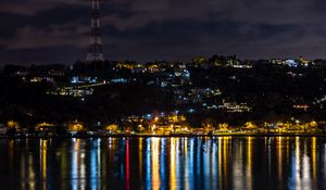 Preview wallpaper night city, city lights, coast, reflection, istanbul, turkey