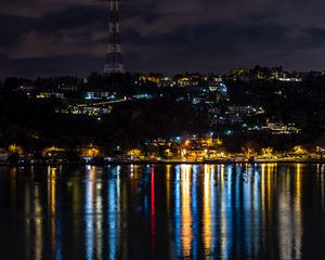 Preview wallpaper night city, city lights, coast, reflection, istanbul, turkey