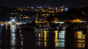 Preview wallpaper night city, city lights, coast, reflection, light, istanbul, turkey