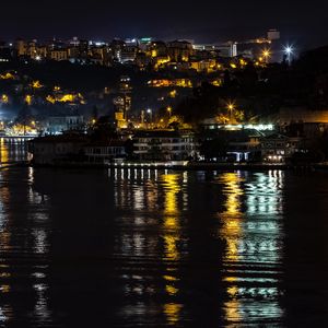 Preview wallpaper night city, city lights, coast, reflection, light, istanbul, turkey