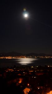 Preview wallpaper night city, city lights, lake geneva