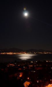 Preview wallpaper night city, city lights, lake geneva