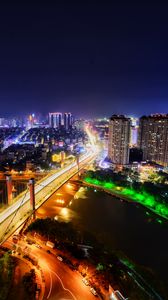 Preview wallpaper night city, city lights, lighting, aerial view