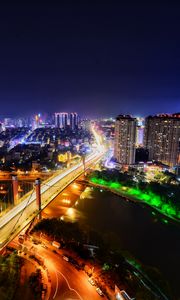 Preview wallpaper night city, city lights, lighting, aerial view