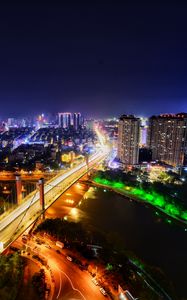 Preview wallpaper night city, city lights, lighting, aerial view