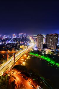 Preview wallpaper night city, city lights, lighting, aerial view