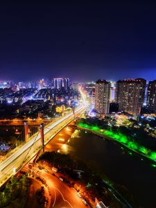 Preview wallpaper night city, city lights, lighting, aerial view