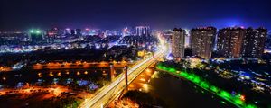 Preview wallpaper night city, city lights, lighting, aerial view