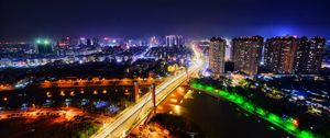 Preview wallpaper night city, city lights, lighting, aerial view