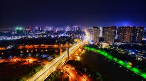 Preview wallpaper night city, city lights, lighting, aerial view