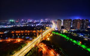 Preview wallpaper night city, city lights, lighting, aerial view