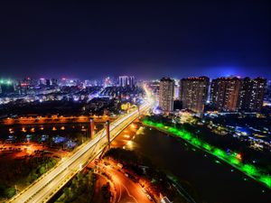 Preview wallpaper night city, city lights, lighting, aerial view