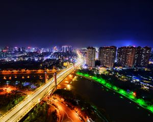 Preview wallpaper night city, city lights, lighting, aerial view